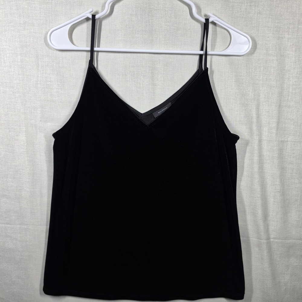 Halogen Top Women XS Velvet Cami V Neck Whimsygoth Strappy Elevated Basic Black